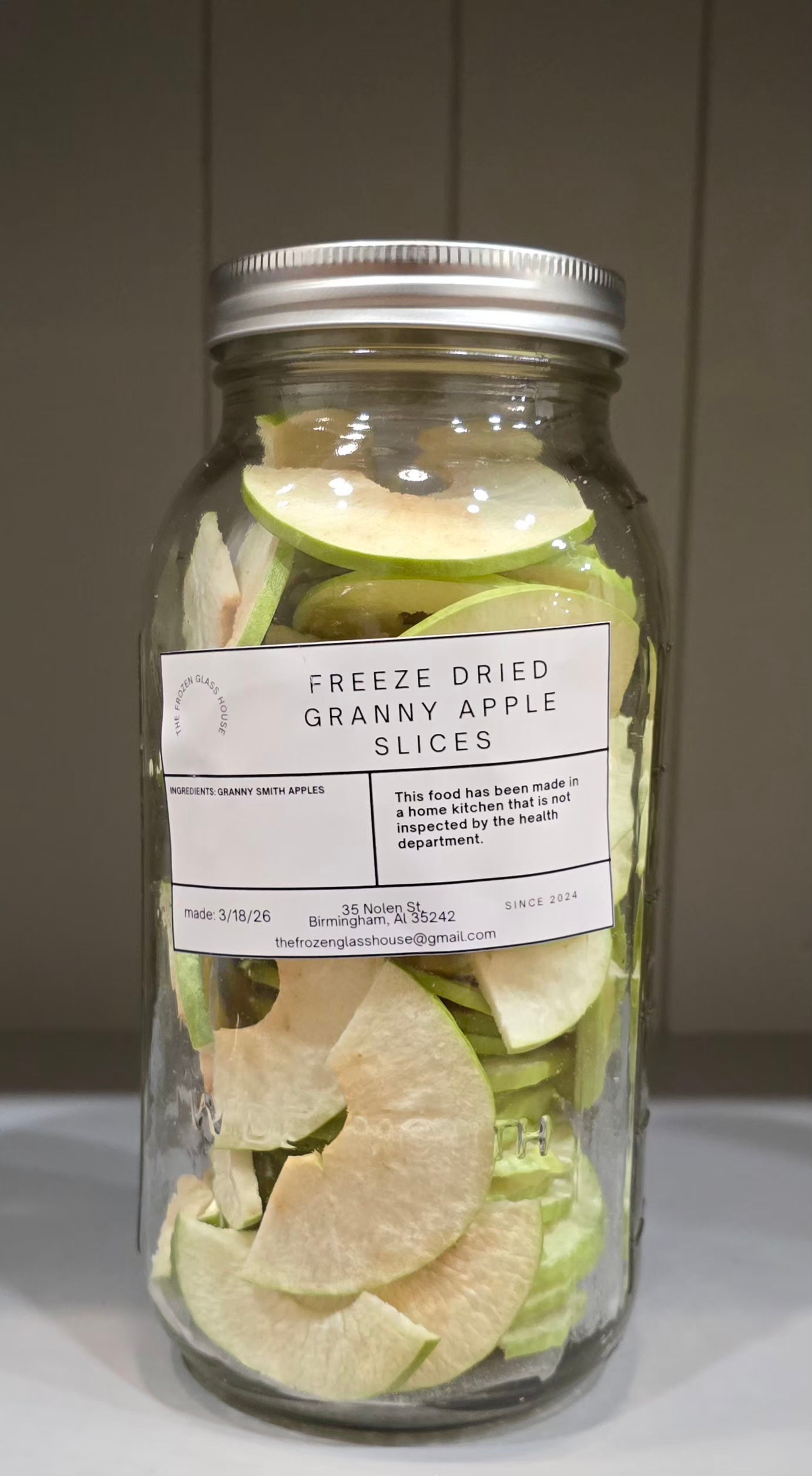 Freeze Dried Granny Apple Slices in a 64oz jar