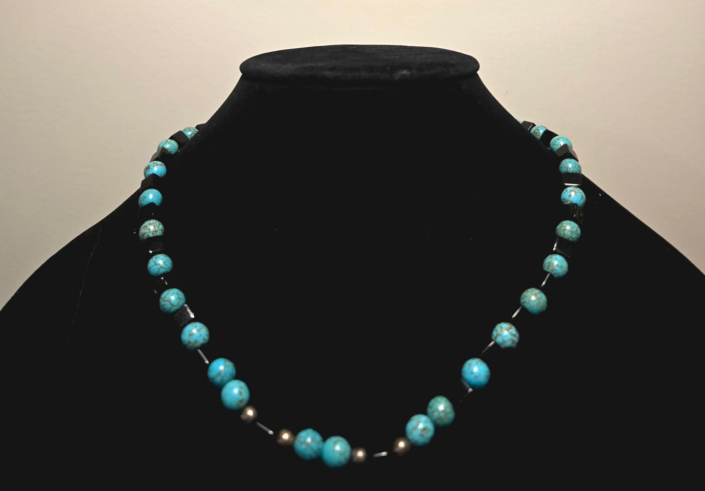 New Mexico neckless medium length with square black beads and turquoise round beads