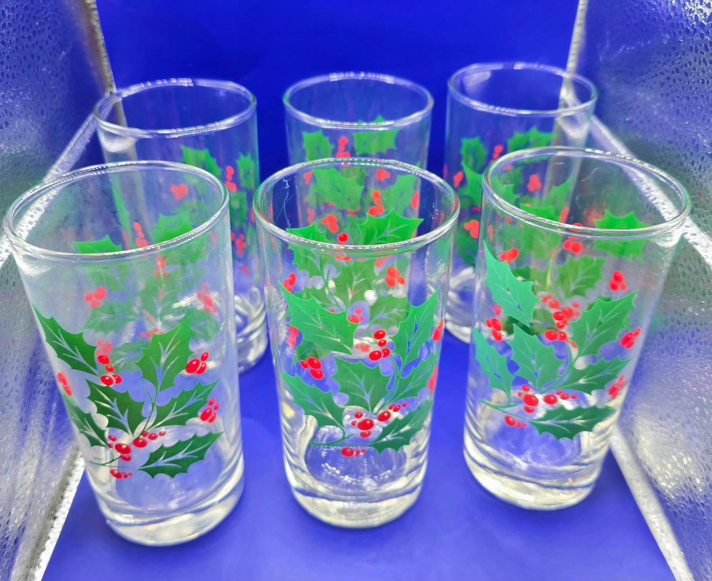 vintage Balett Collins co. christmas holly bery tumbler set of 15 glasses