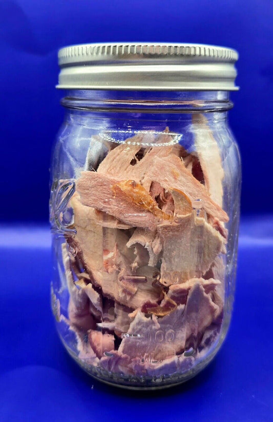 freeze dried ham in a 12oz mason jar