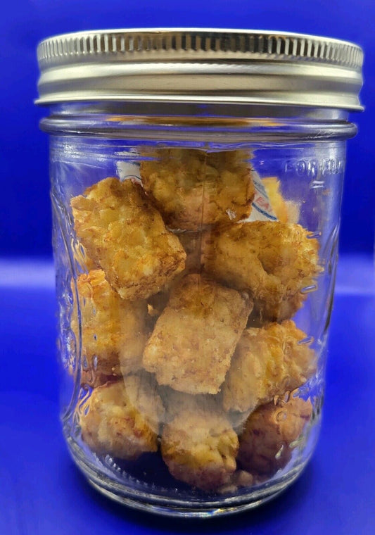 freeze dried plain tatter tots in a 16 oz wide mouth mason jar