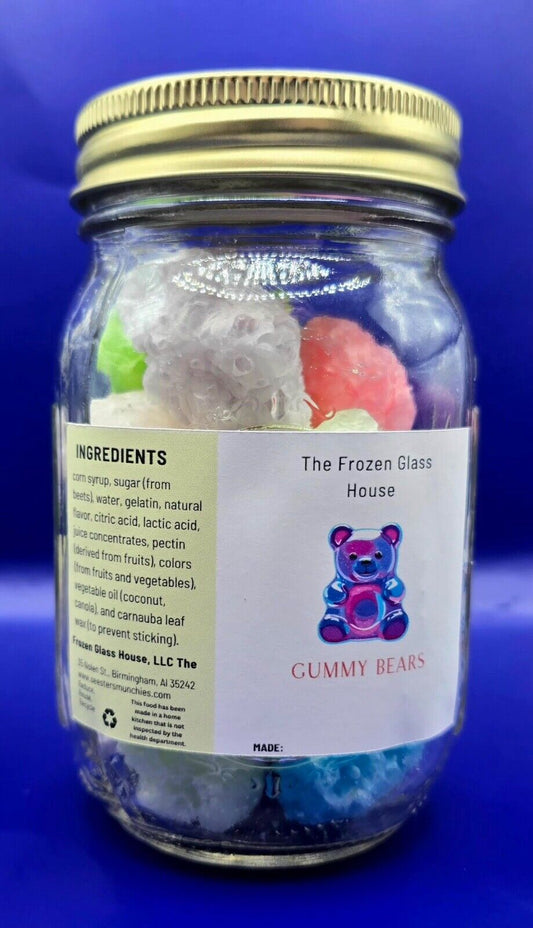 Freeze dried Gummy bears in a 12oz mason jar