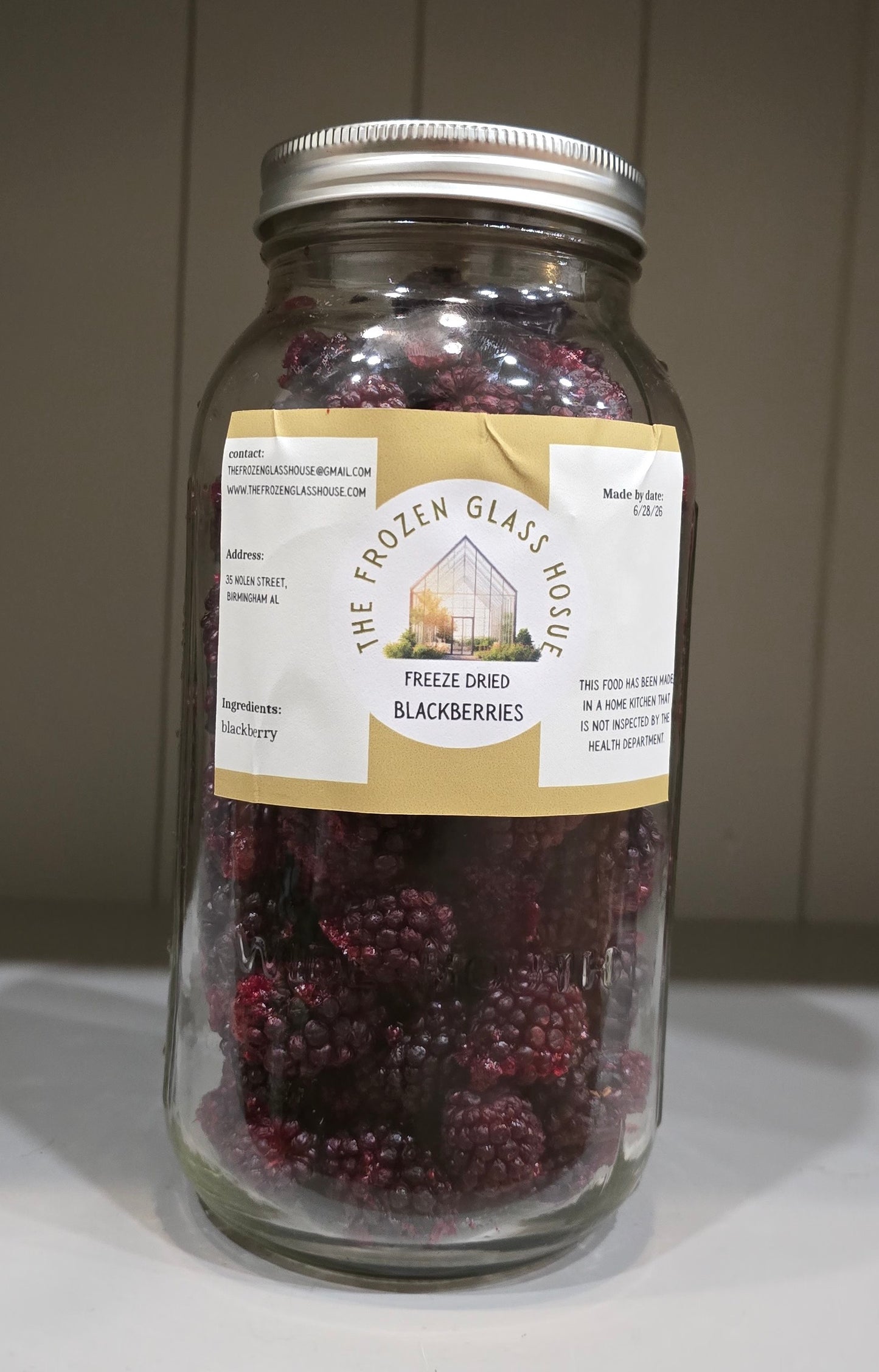 Freeze dried blackberries in a 64oz jar