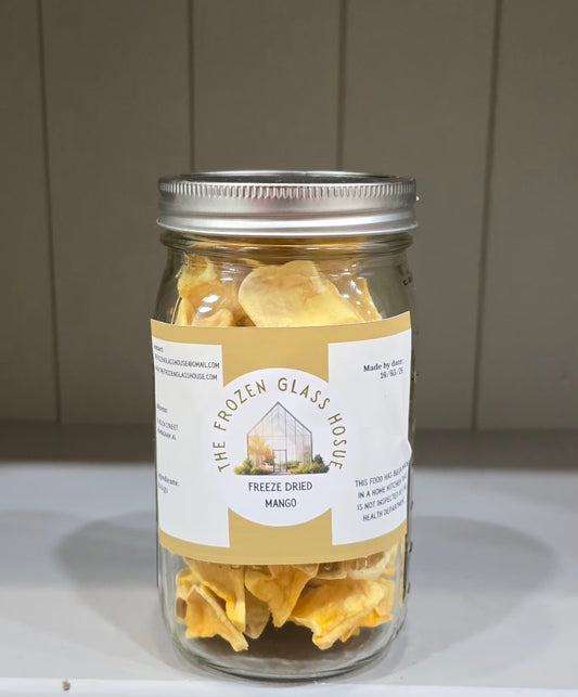 Freeze-dried mango in a 32oz jar