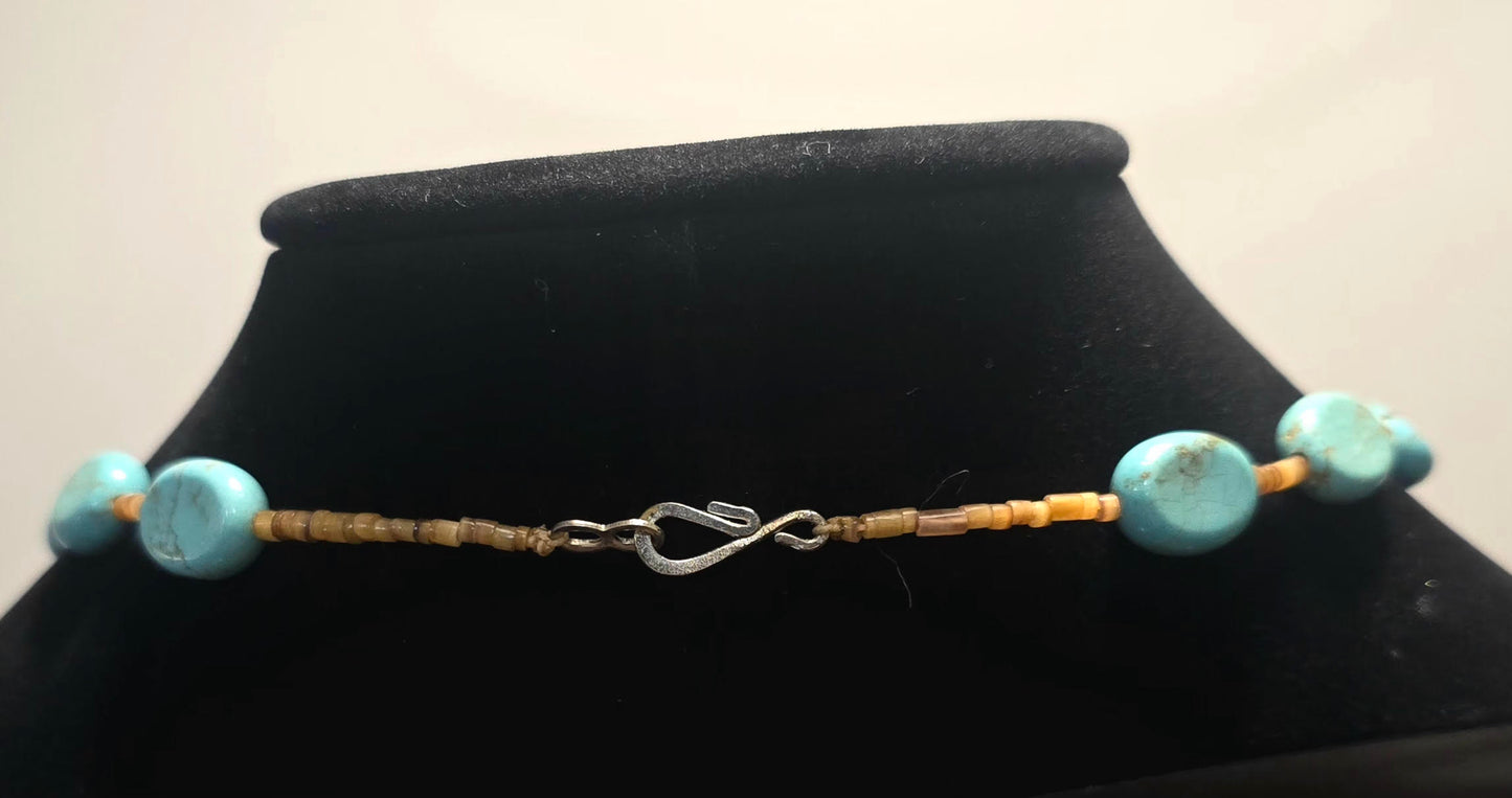 New Mexico neckless medium length with white crosses and turquoise beads with brown beads in between